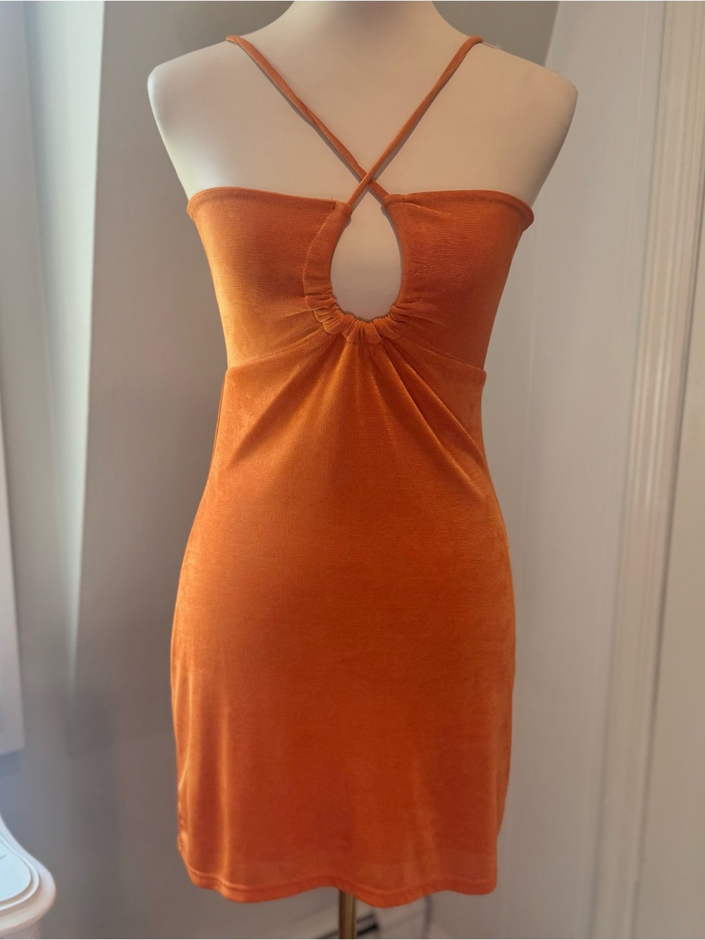 Peppermayo Orange Golden Girl Keyhole Cut-Out Mini Dress | Size US 6 (AU/UK 10)